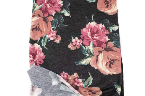 Heather Gray and Blush Floral Print Baby French Terry Knit Fabric by the yard FTK00793R